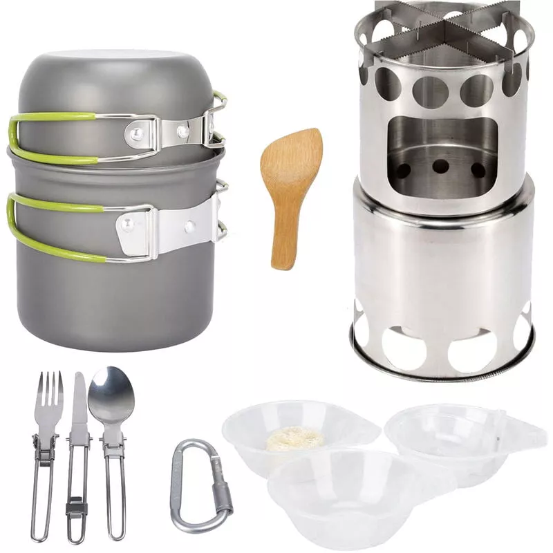 Juego De Utensilios De Cocina Para Acampar, Juego De Ollas De Madera Plegable Portatil Al Aire Libre, Juego De Ollas, Cuchara, Tenedor, Cortador, En Oferta Juego De Utensilios De Cocina Para Acampar