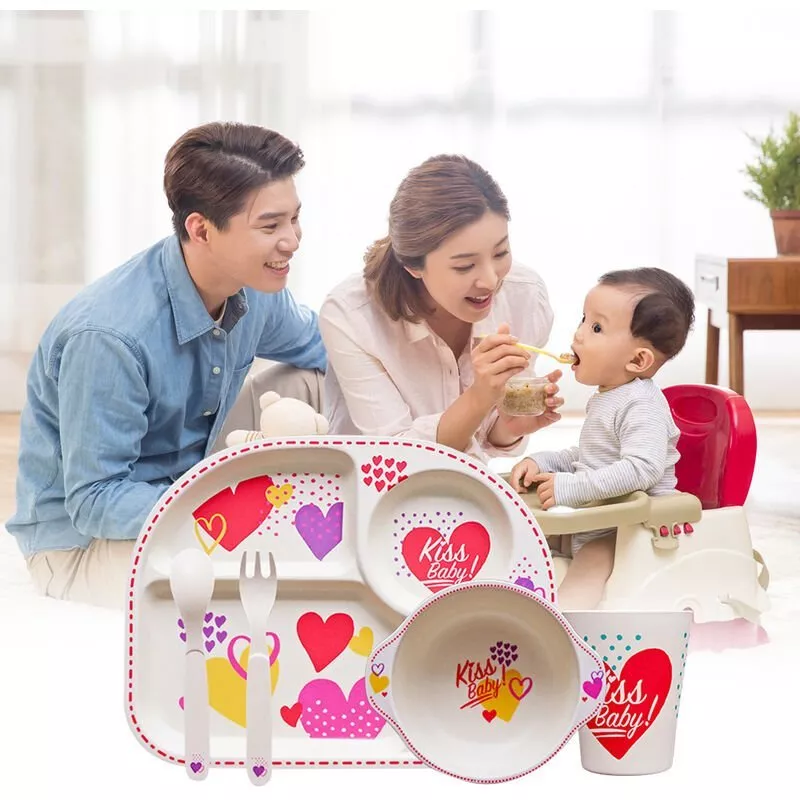Juego De Vajilla Para Ninos De 5 Piezas, Fibra De Bambu, Seguro Y Ecologico, Plato De Dibujos Animados, Cuenco, Taza, Tenedor, Cuchara, Lavavajillas, En Oferta Juego De Vajilla Para Ninos De 5 Piezas