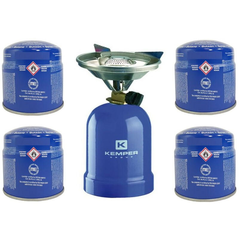 Kemper - Estufa de gas de metal + 4 cartuchos de gas - Estufa de camping para cartucho de gas de 190 g barato