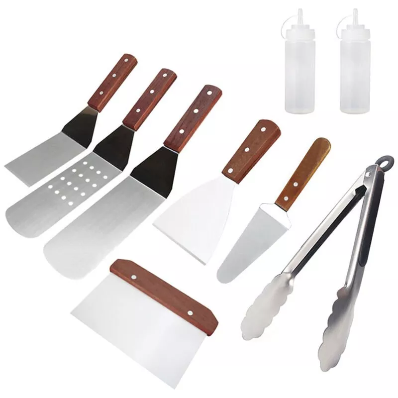 Kit De Accesorios Flat Topgrill De 9 Piezas - Juego De Utensilios Para Barbacoa Con Espatula Para Hamburguesas, Raspador, Servidor De Rebanadas De En Oferta Kit De Accesorios Flat Topgrill De 9 Piezas - Juego De Utensilios Para Barbacoa Con Espatula Para Hamburguesas