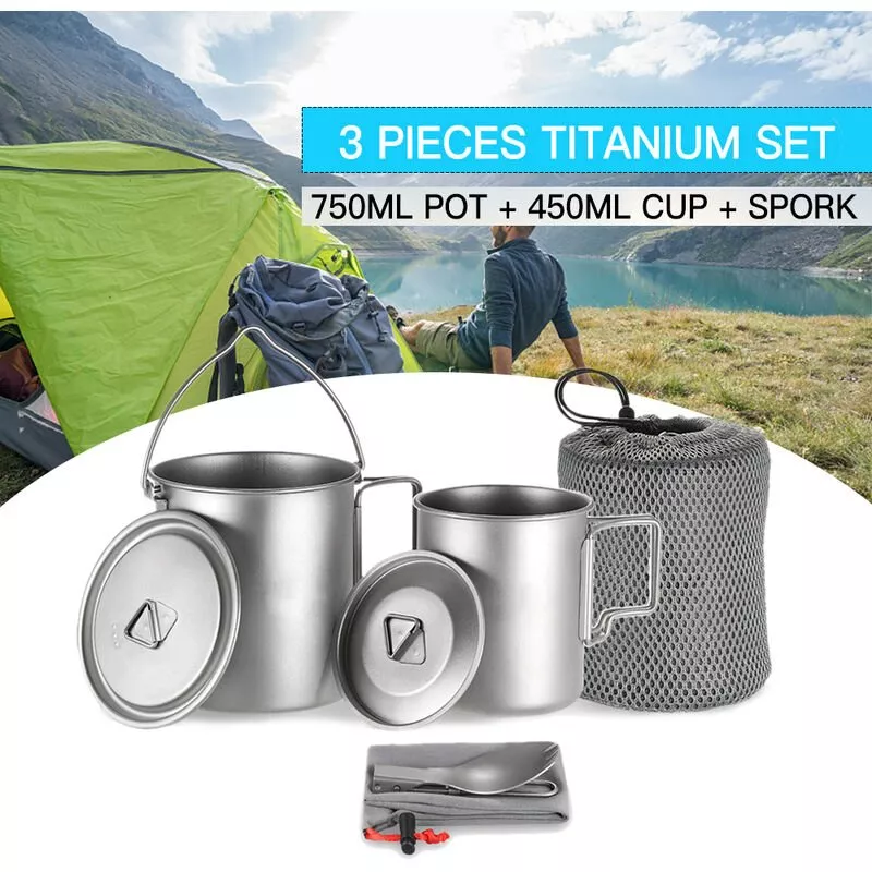 Leger Titanio 3 Piezas De Titanio Pot 750 Ml 450 Ml Taza Del Agua Taza Con La Tapa De La Manija Que Dobla E Spork Para Acampar Al Aire Libre En Oferta Leger Titanio 3 Piezas De Titanio Pot 750 Ml 450 Ml Taza Del Agua Taza Con La Tapa De La Manija Que Dobla E Spork Para Acampar Al Aire Libre Barato