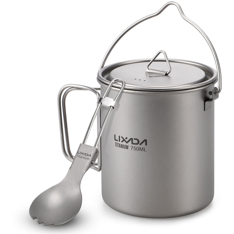 Ligera Titanio 750ml Olla con Spork plegable para acampar al aire libre Senderismo con mochila de picnic