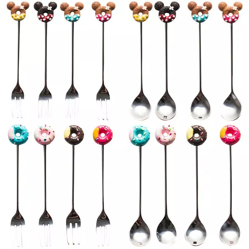 Linda Cuchara De Acero Inoxidable 304, Tenedor, Rosquilla, Cabeza De Animal De Dibujos Animados, Cafe, Helado, Postre, Te, Dulces, Cubiertos De En Oferta Linda Cuchara De Acero Inoxidable 304
