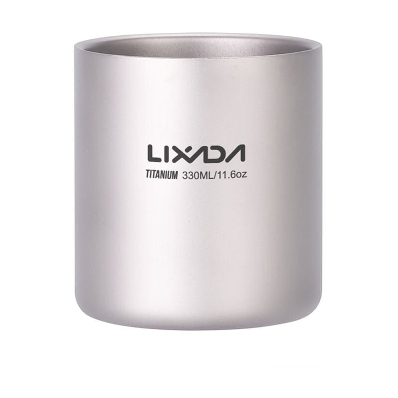 Lixada 330ml Taza de agua de titanio de doble pared Taza de te de cafe para el hogar Camping al aire libre Senderismo Mochilero Picnic