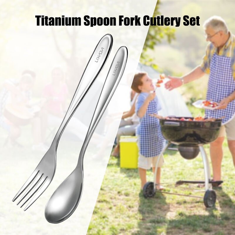 Lixada Cuchara de titanio Juego de cubiertos de tenedor Ligero de longitud completa Cuchara de tenedor para cena Hogar al aire libre Camping barato