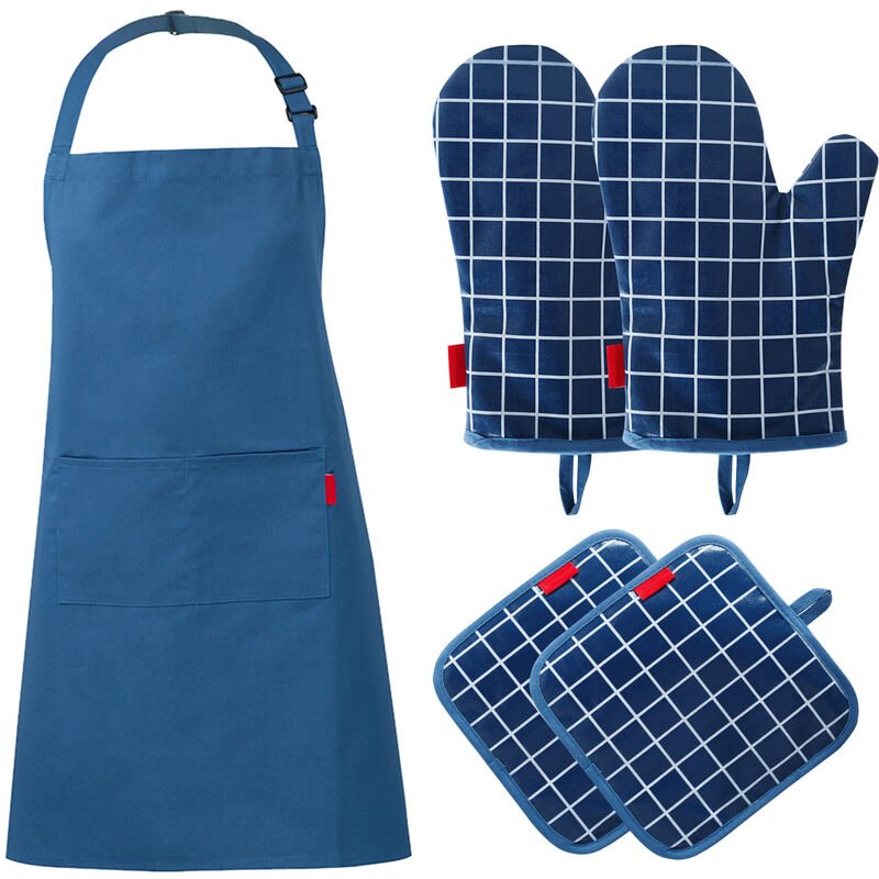 Los titulares 5pcs mitones del horno olla con forro de algodon bolsillo y delantal de silicona de recubrimiento de superficie resistente al calor del barato