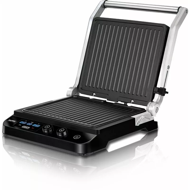 Mpm - Parrilla Eléctrica Doble Contact Grill Tapa Basculante Adaptable Altura, Regulador Temperatura 2000W Plata En Oferta Mpm - Parrilla Eléctrica Doble Contact Grill Tapa Basculante Adaptable Altura