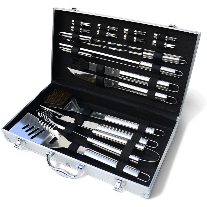 Maletín de accesorios para barbacoas 18 piezas - Gris barato