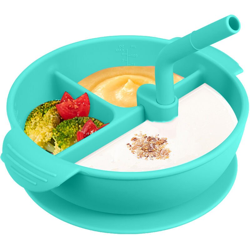 Mantel individual de silicona de una pieza con cubierta y pajita Alfombrilla de plato de comida para bebes resistente al calor sin BPA con 3 barato