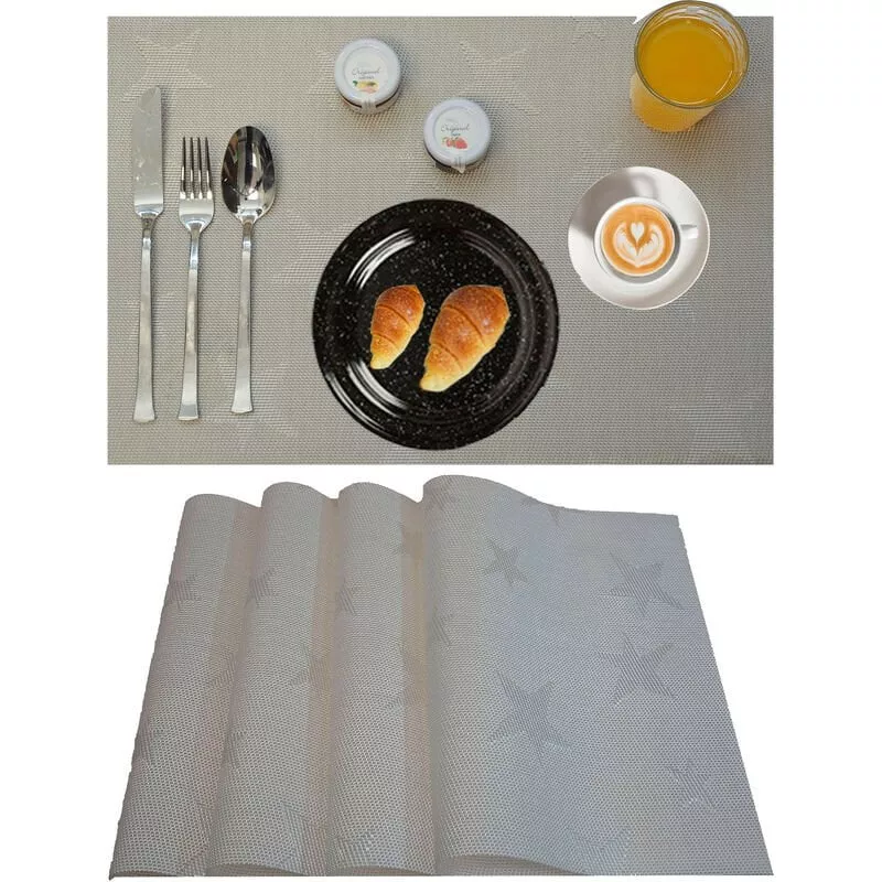 Manteles Individuales X4, Lavable Y Aislante Salvamantel Mesa Plateado Con Estrellas 30X45Xm En Oferta Manteles Individuales X4