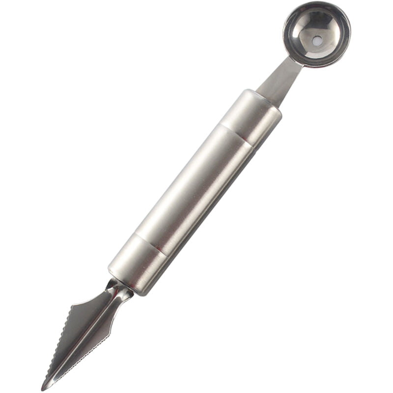 Melon Baller Scoop Acero inoxidable Decoracion de frutas Cuchillo para tallar Helado Sorbete Postre Cuchara de bola de doble funcion Cuchara de barato