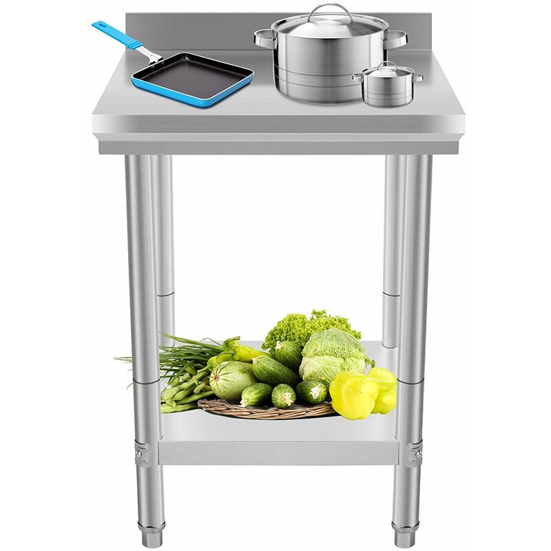 Mesa de trabajo o banco de trabajo en acero inoxidable con borde protector. Mesa de trabajo de acero inoxidable