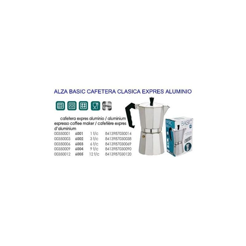 Mibricotienda - alza basic cafetera clasica expres aluminio 12 tazas 6005 barato