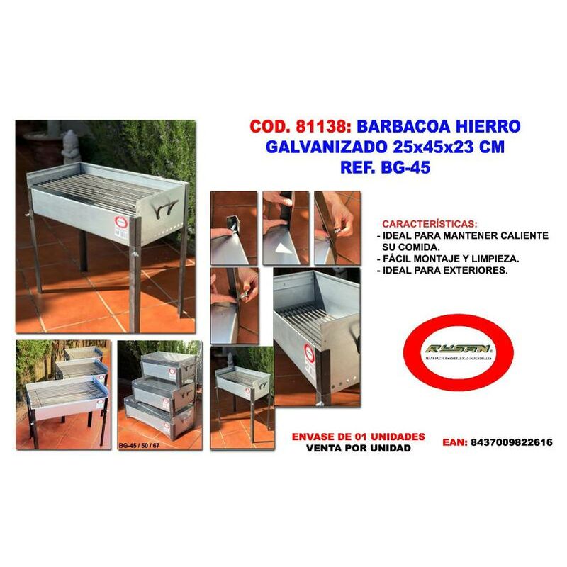 Mibricotienda - barbacoa hierro galvanizado 25 x 45 x 23 bg-45 barato