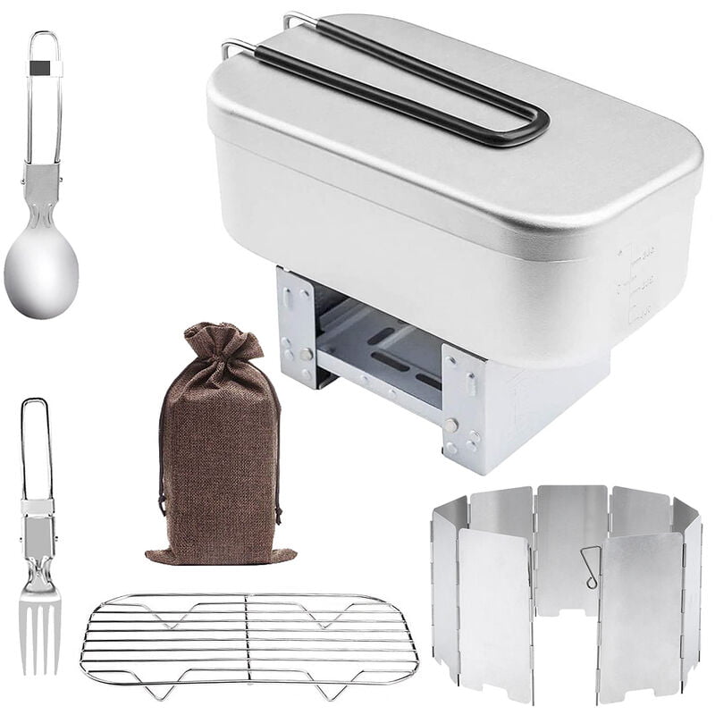 Mini Estufa Plegable Fiambrera Parabrisas Plegable Estante de Vapor Cuchara Tenedor Conjunto Combo