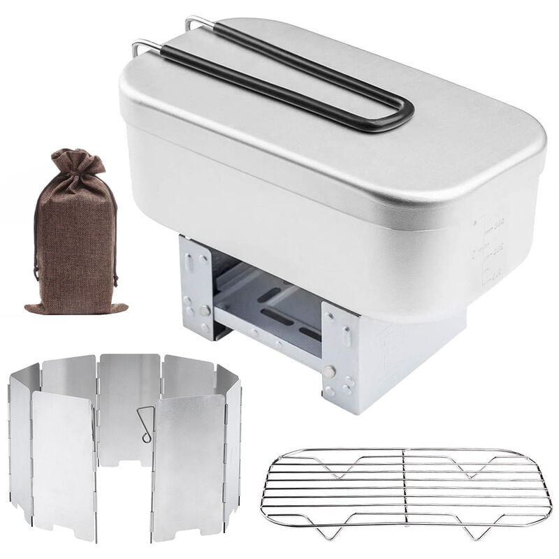 Mini Estufa Plegable Fiambrera Plegable Parabrisas Estante de Vapor Combo Set para Picnic Camping Senderismo Pesca Montanismo