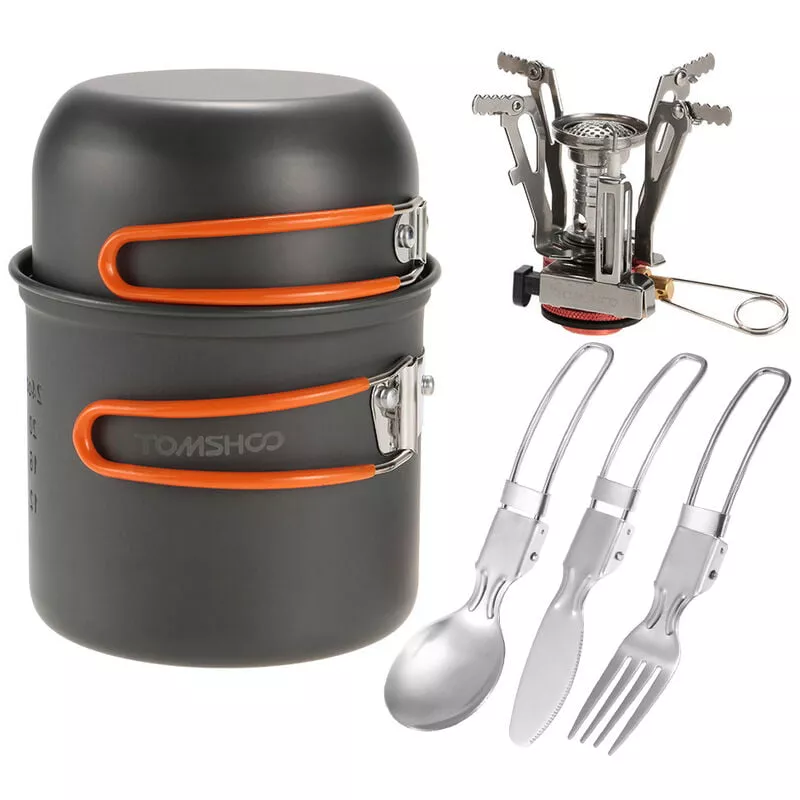 Mini Estufa De Camping Olla De Cocina, Cuchara Plegable, Tenedor, Cortador, Juego De Utensilios De Cocina Para Acampar Al Aire Libre, Senderismo, En Oferta Mini Estufa De Camping Olla De Cocina