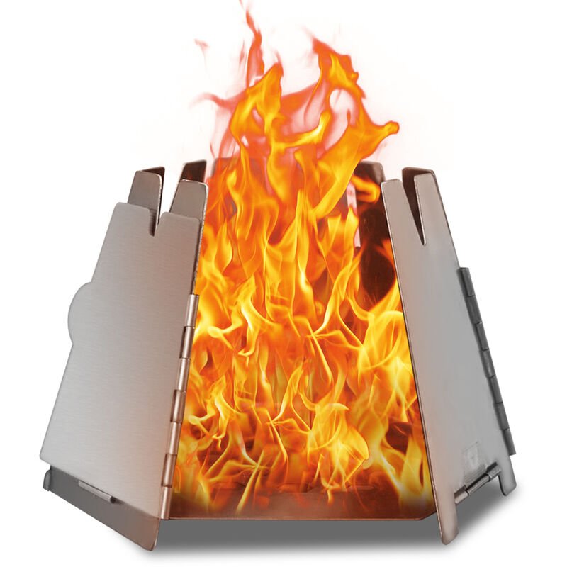 Mini estufa de lena hexagonal de acero inoxidable plegable Estufa de cocina portatil para acampar al aire libre con mochila