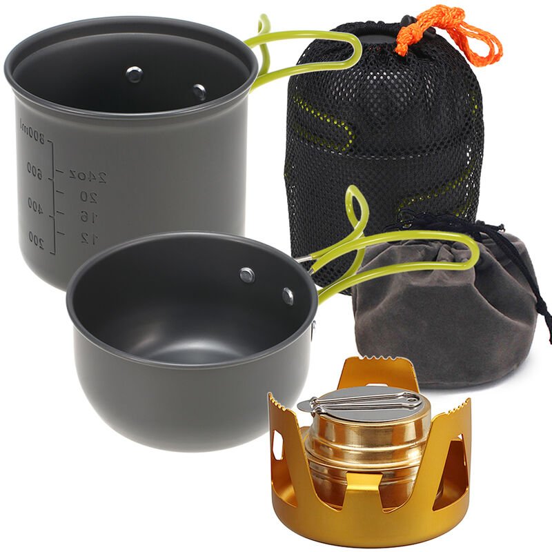 Mini olla de cocina con estufa de alcohol Cookset para acampar al aire libre Senderismo Mochilero Pesca