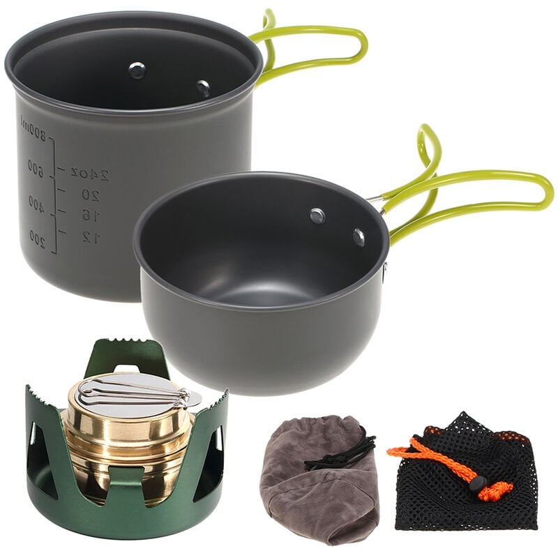 Mini olla de cocina con estufa de alcohol Cookset para acampar al aire libre Senderismo Mochilero Pesca